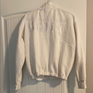 White Quarter-Zip Sweatshirt with Ribbed Cuffs